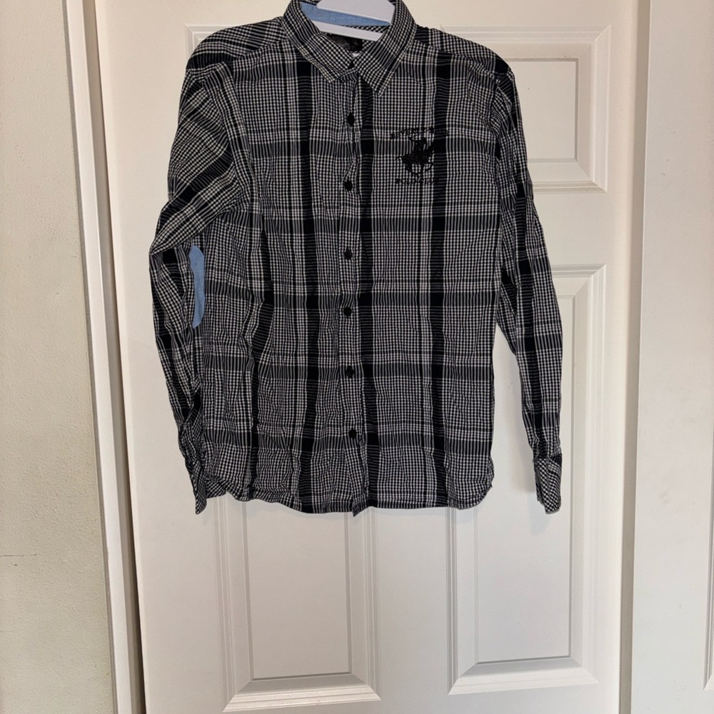 Beverly Hills Polo Club Black and White Plaid Shirt